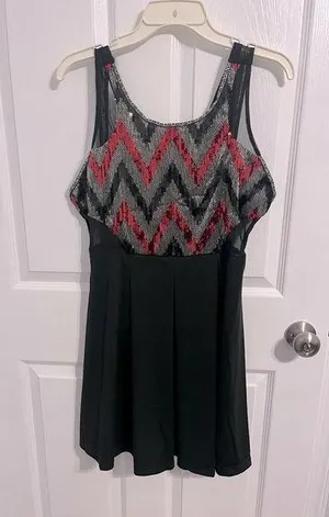 Sequins mesh flowy mini dress Black Size L thumbnail 1