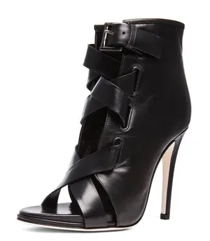 DVF Diane Von Furstenberg Black Stiletto Leather Booties thumbnail 1