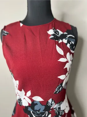AX Paris Sleeveless Burgundy Floral Fit-and-Flare Dress Size:10 thumbnail 3