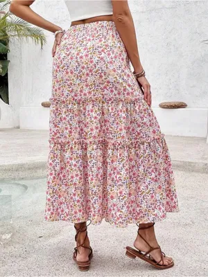 SheIn Ditzy Floral Tiered Maxi Skirt thumbnail 2