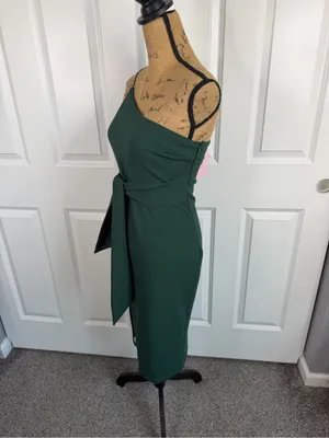 Hello Molly Teal One Shoulder Midi Dress Tie Waist Slit NWT thumbnail 6