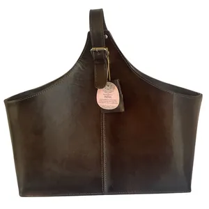 Zimlay Natural Leather Magazine Holder With Belt Strap Handle Handmade thumbnail 1