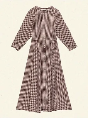 Doen Madeleine Brown and Cream Gingham Button-Front Dress thumbnail 2