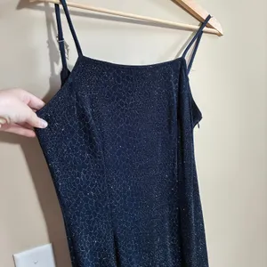 Bari Jay Vintage Formal Cowl Back Maxi Dress 7-8 Navy Women Glitter Rhinestone thumbnail 2