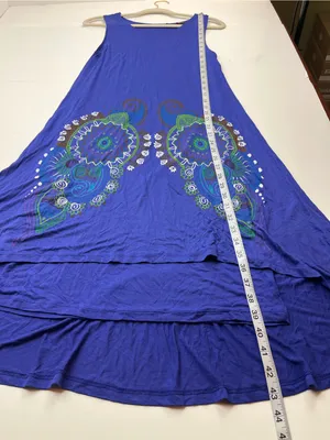 Desigual Royal Blue Sleeveless A-Line Dress Floral Womens Small‎ Stretch Summer thumbnail 6
