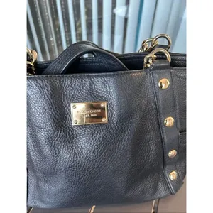 Michael Kors Delancy Shoulder Tote Bag Black Gold Pebbled Leather thumbnail 14