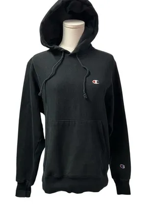 Champion Reverse Weave‎ Fleece Pullover Hoodie Black Womens Size Small Classic thumbnail 1