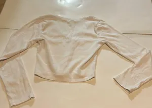 Bozzolo White Cropped Tight Fitting Long Sleeve V Neck Y2K thumbnail 4