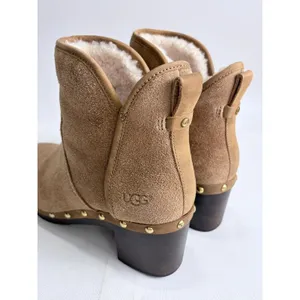 UGG Cam II Ankle Boots Chestnut Suede Shearling Lined Clog Heel Brass Studs 7 thumbnail 6