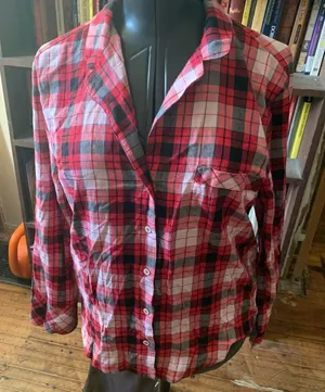 Victoria’s Secret red and black plaid lumberjack M flannel button down shirt thumbnail 1