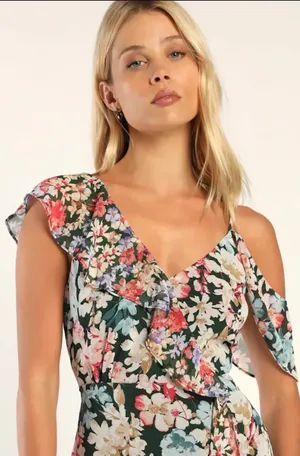 Lulus Radiant Hunter Green Floral Print Chiffon Maxi Dress thumbnail 3