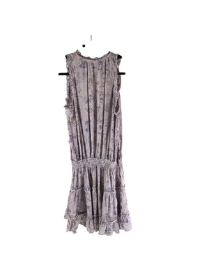 Were All Pretty Girls Floral Ruffle Hem Sleeveless Dress Small Purple Rayon thumbnail 2