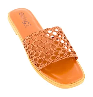 - NEW - Open Toe Woven Band Flat Sandals - Brown, SIZE 10 thumbnail 1