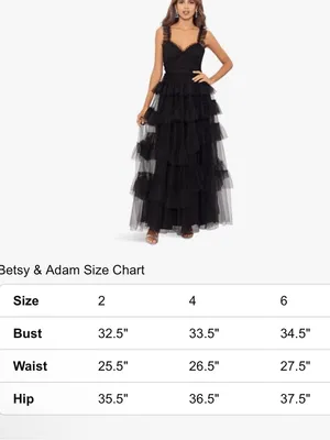 Betsy & Adam Black Formal party Dress with Tiered Tulle, size 4 thumbnail 6