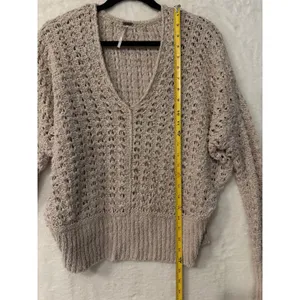 Free People V-Neck Dolman Sweater Oatmeal Beige Open Knit Cotton‎ Blend Size M thumbnail 4
