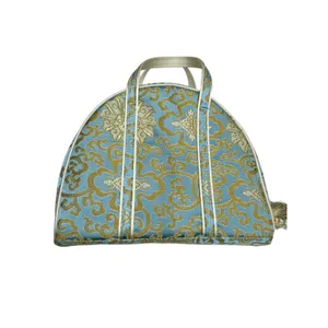 Vtg 60s Baby Blue Gold Chinoiserie Vanity Case 3pc Cosmetic Travel Bag Set thumbnail 5