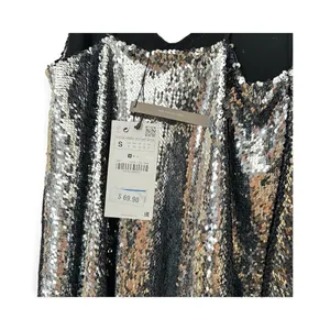 NWT‎ Zara Women's Small Sequin Spaghetti Mini Slip A-line Dress Silver Sparkle thumbnail 4