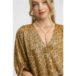 Umgee Metallic Leopard Print‎ V-Neck Kimono Dress thumbnail 4