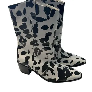Cow Print Faux Leather Cowgirl Boots White Black Pointed‎ Toe Festival Size 9 thumbnail 4