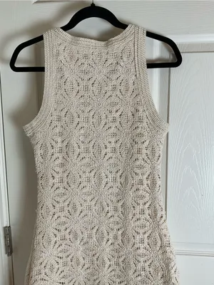 Zara Cream Crochet Knit Fringe Hem Mini Dress Size Small S NWT thumbnail 6