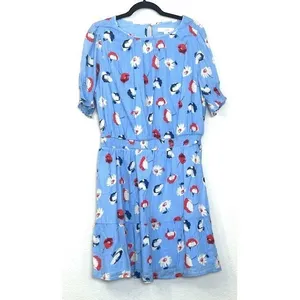 NWT LOFT Blue‎ Floral Dress 14 Smocked Waist Tiered Fit & Flare Spring Whimsical thumbnail 2