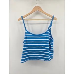Aerie Tank Top Womens Large Blue White Striped Twisted Strap‎ Cropped Cotton thumbnail 3