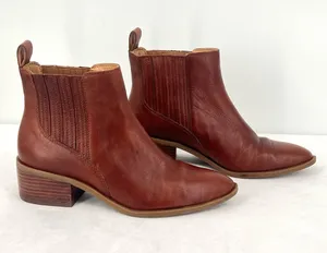 Crown Vintage Tolana2 Brown Leather Block Heel Chelsea Ankle Boots Booties 7.5 thumbnail 1