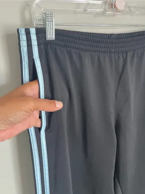 ADIDAS Black Track Pants with Light Blue Stripes Sz S thumbnail 6