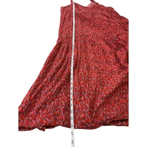 Joie Red Pink Abstract Print Cotton Tiered Maxi Dress Sleeveless V-Neck XL thumbnail 5