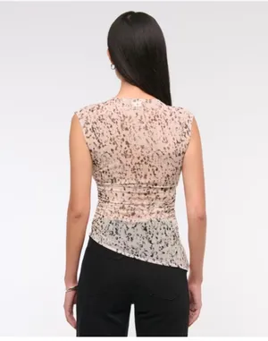 Abercrombie & Fitch leopard print draped mesh top in size S thumbnail 3