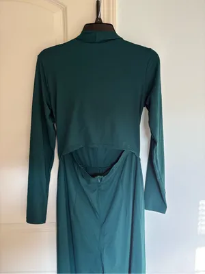 HALARA Emerald Green Wide-Leg Jumpsuit with Square Neck thumbnail 11