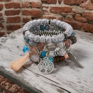 4pcs/set Bohemian Hand‎ String, Tree Of Life Feather Wings Pendant Bracelet thumbnail 6