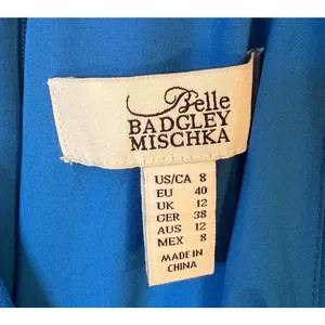 Belle Badgley Mischka Maxi Dress Womens‎ 8 Blue Excellent Crisscross Halter Gown thumbnail 6