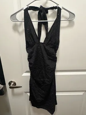 Black Glitter Halter Mini Dress thumbnail 3