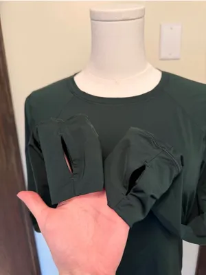Offline by aerie dark green long sleeve thumbs up mesh side workout top thumbnail 2