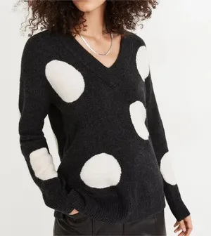 Madewell Polka Dot Wool Alpaca Blend V-Neck Sweater Size‎ M thumbnail 1