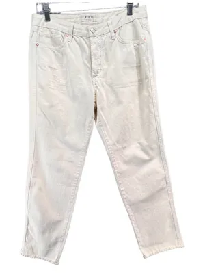 Free People We The Free Jeans Womens 27 Cream Tapered Leg Five Pocket Raw‎ Hem thumbnail 1