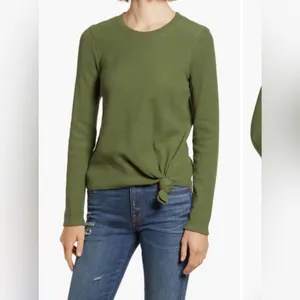 Madewell Womens Jacquard Elwood Knot Front Ribbed Top In Green thumbnail 3
