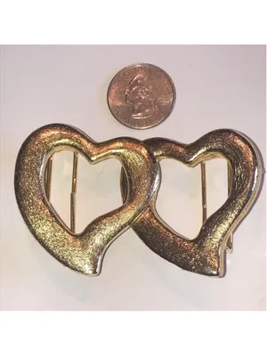 Vintage Brushed Soft Gold Tone Double Heart Retro Boho Belt Buckle thumbnail 2