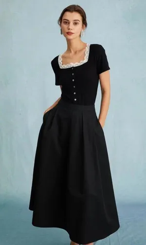RIHOAS The Black High Waisted Pleated Midi Skirt only 68 thumbnail 2