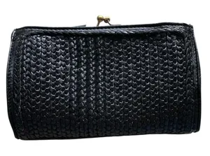 Anthropologie Clutch Bag Womens OS Black Woven Kiss Lock Retro Boho Academia thumbnail 1