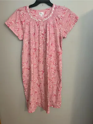 Aria Pink Floral Short Sleeve Nightgown with Lace Trim thumbnail 1