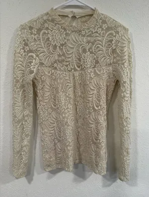 Abercrombie & Fitch Ivory Lace Mock Neck Blouse Women’s Size Small VGUC thumbnail 1