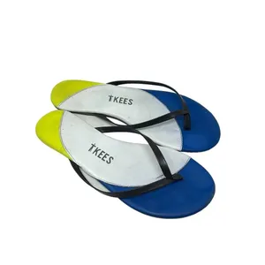 TKEES Neon‎ Yellow & Blue Colorblock Leather Thong Sandal Flip Flops Size US 8 thumbnail 4
