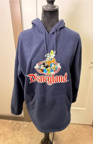 Disneyland Disney Vintage Mickey & Friends Fleece Hoodie‎ Pullover Navy Blue S thumbnail 1
