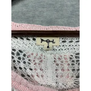 POL Womens‎ Striped Sweater Pink White Sz M Open Knit Beachy thumbnail 3