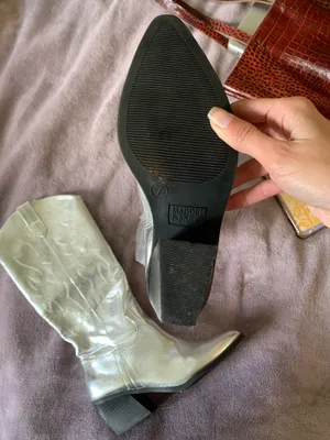Madden Girl Madden NYC by Steve Madden Metallic Silver Etched Mid Calf Western Boots thumbnail 10