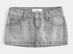 Hollister Ultra Low-Rise Denim Micro Mini Skort - Light Gray thumbnail 1