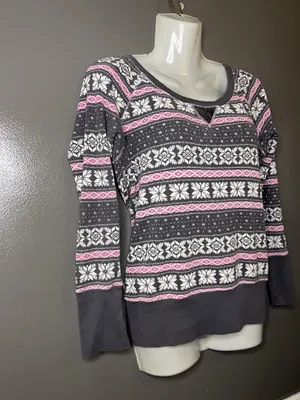 Victoria's Secret Thermal Shirt Womens Small Gray Fair Isle Scoop Neck Top thumbnail 3