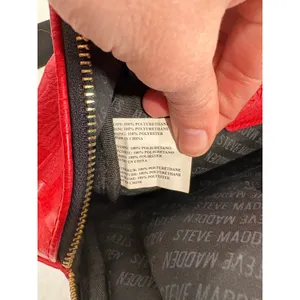Steve Madden Red Embossed Logo Mini‎ Backpack with Tassel Gold Tone Hardware thumbnail 6